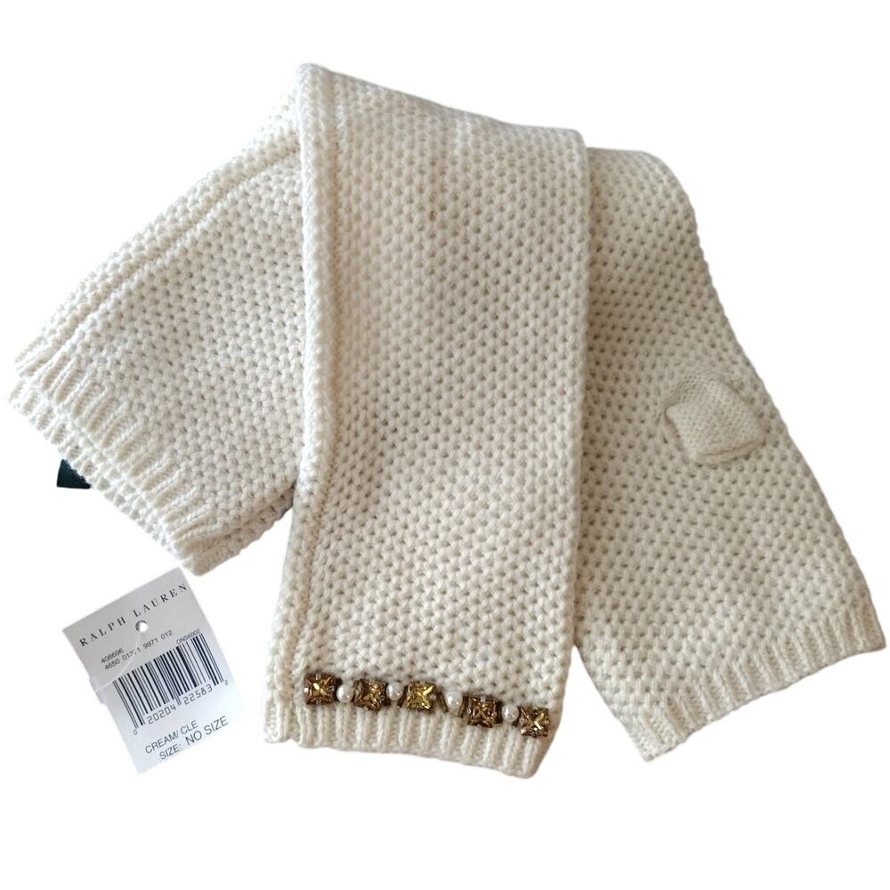 Ralph Lauren NEW Ivory White Wool-Blend Knit Gem Accent Arm Warmers O/S